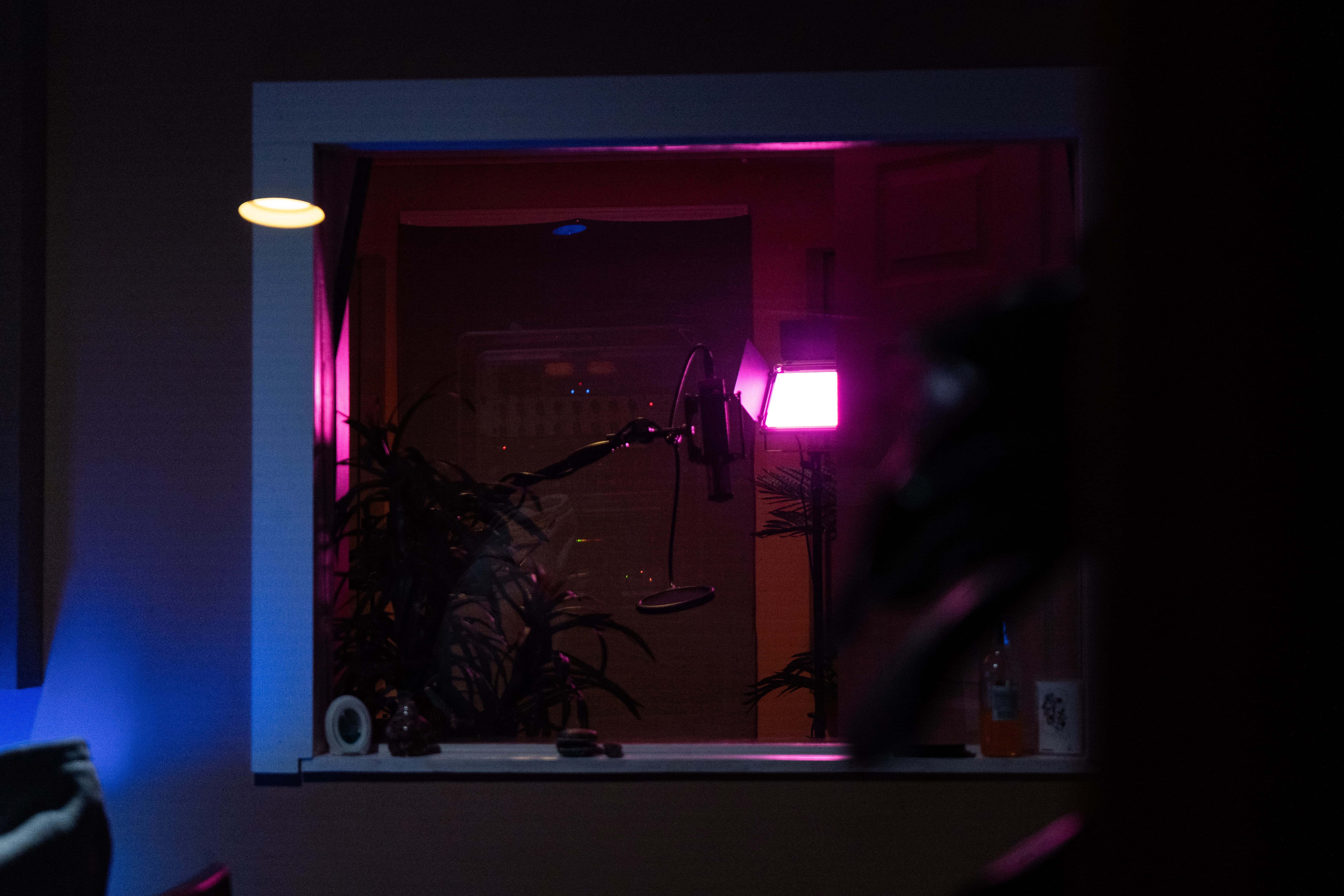 Acoustic treatment panels and design within the recording studio.